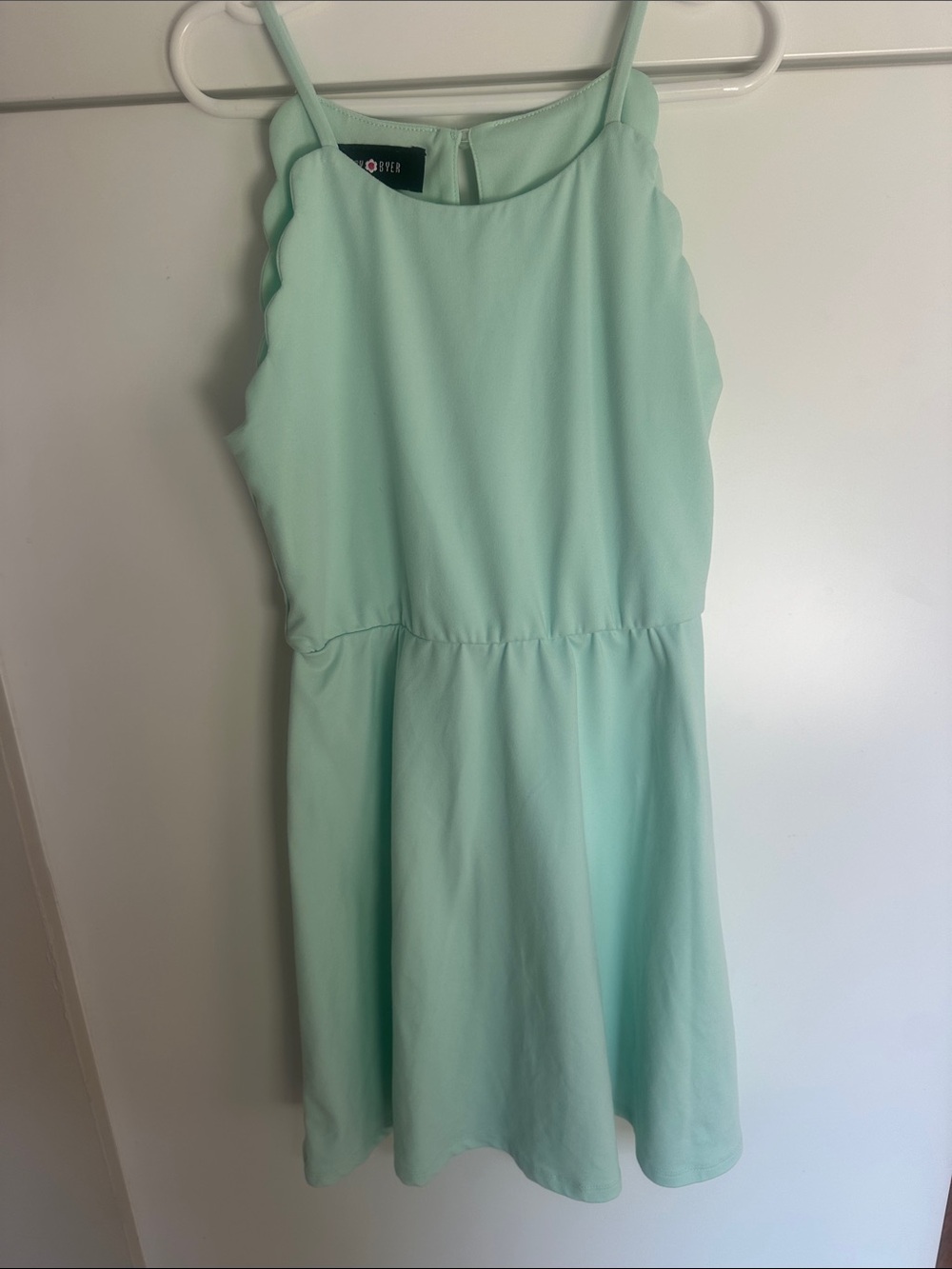 Amy Byer Mint Scallop Shoulder Casual Dress